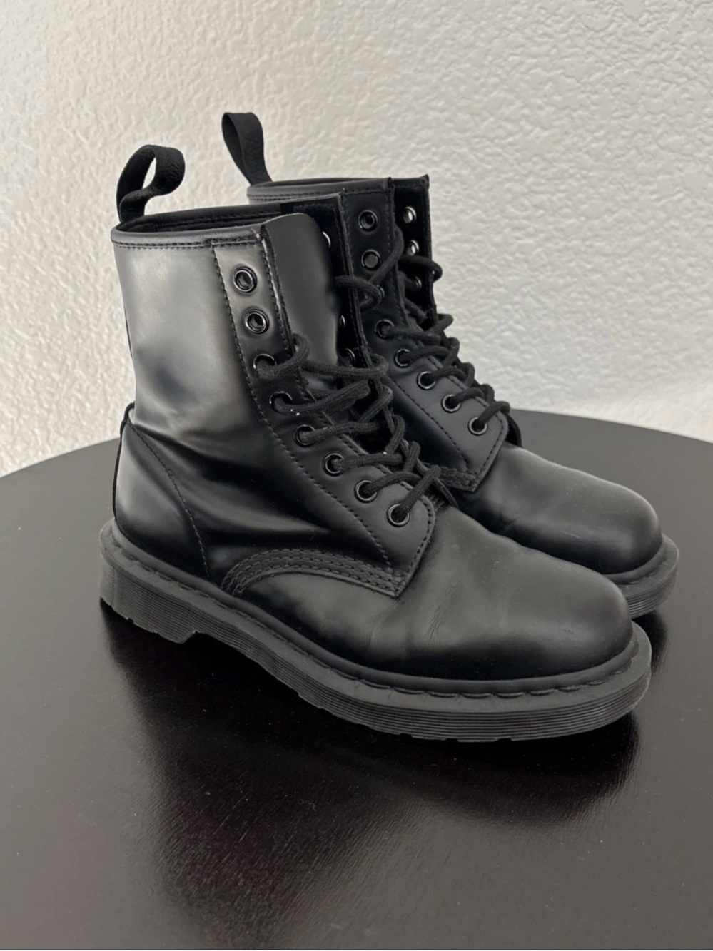 Dr. Martens Women's Black Lace-Up Leather Boots 1460 Mono Black